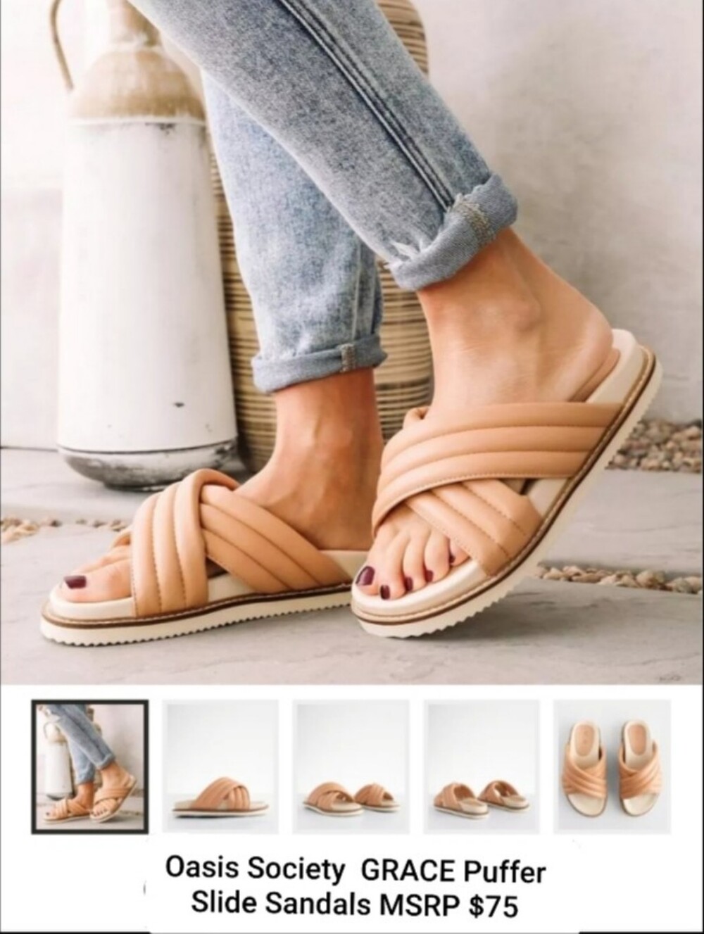 OASIS SOCIETY TAN/Grace Puffed Slide Sandals(Women 8) NEUTRAL Platform Lug *READ - Picture 2 of 10